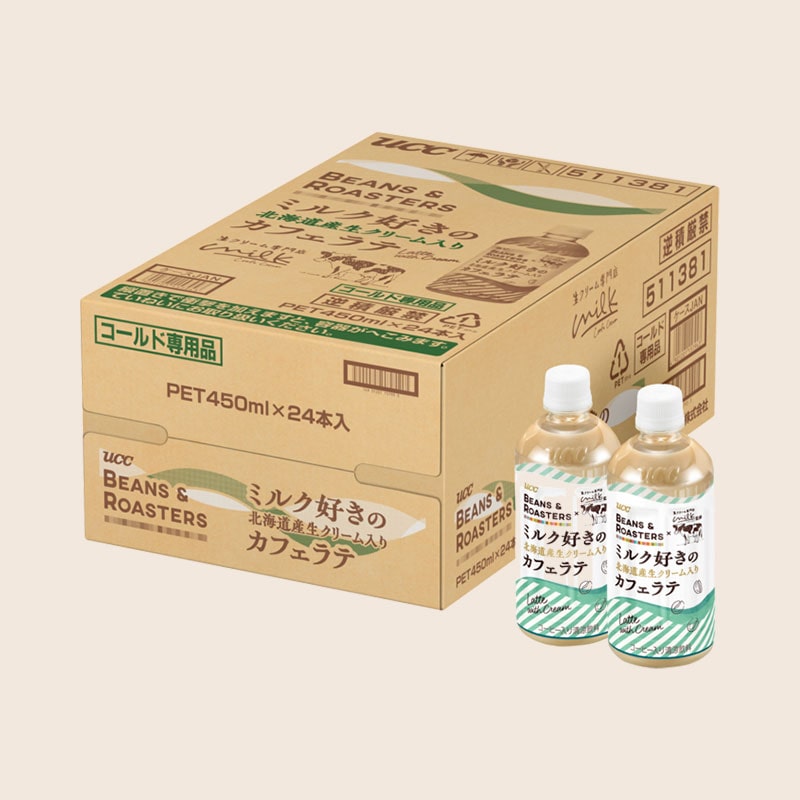 【アウトレット】＜ケース＞UCC BEANS & ROASTERS ミルク好きの北海道産生クリーム入りカフェラテ PET450ml×24本