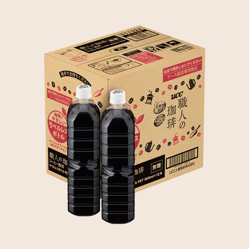 【アウトレット】＜ケース＞ UCC 職人の珈琲 無糖 ラベルレスボトル PET900ml×12本