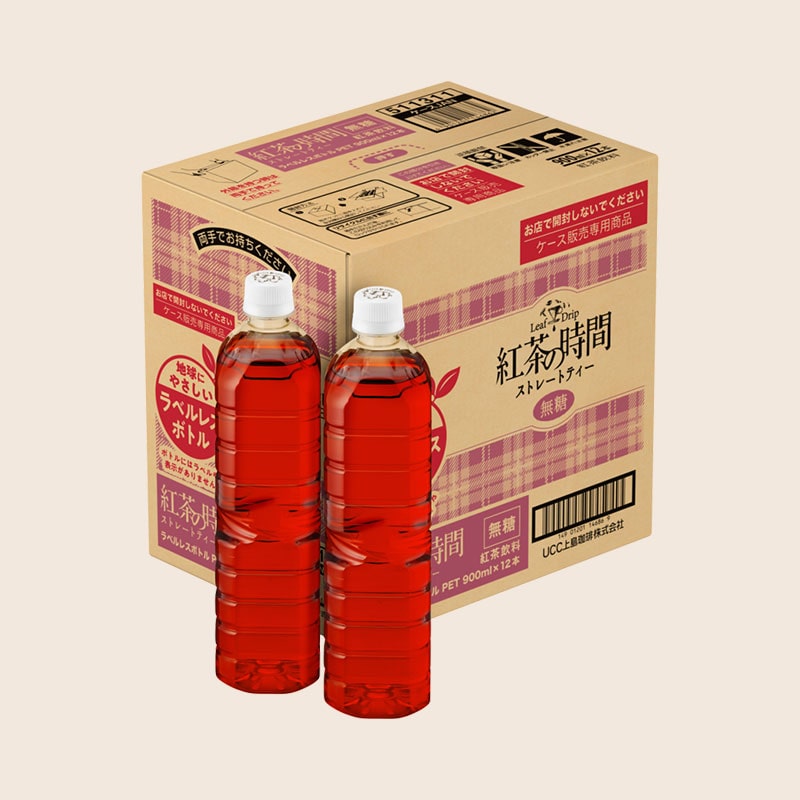 【アウトレット】＜ケース＞紅茶の時間 ストレートティー 無糖 ラベルレスボトル PET900ml×12本