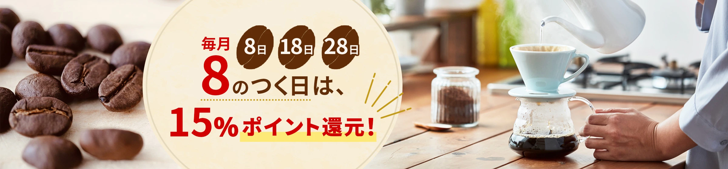 毎月8（8日.18日.28日）のつく日は、15%ポイント還元！