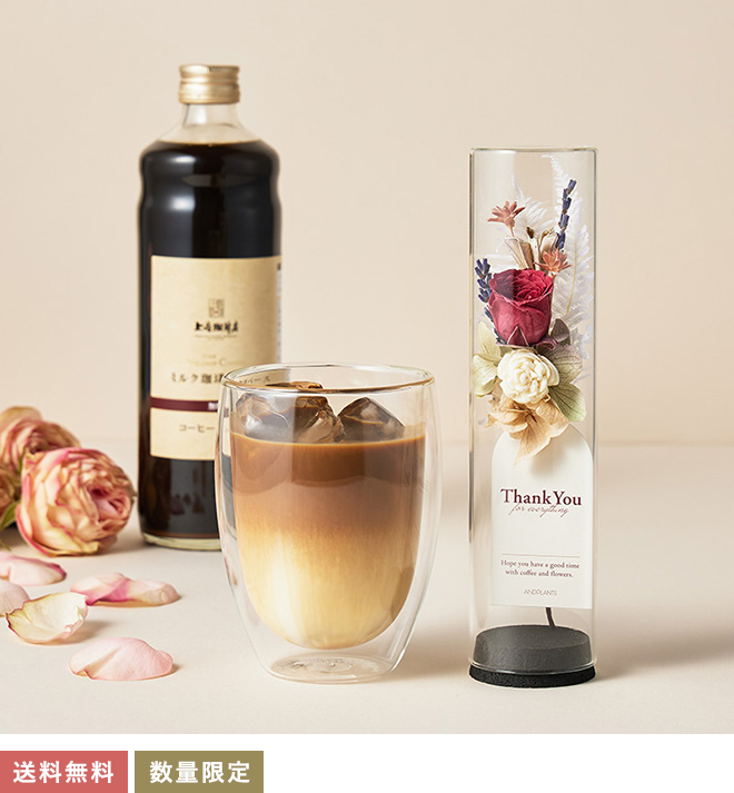 送料無料　数量限定＜母の日フラワーギフト＞上島珈琲店ミルク珈琲ベース&フラワー（ローズ）
